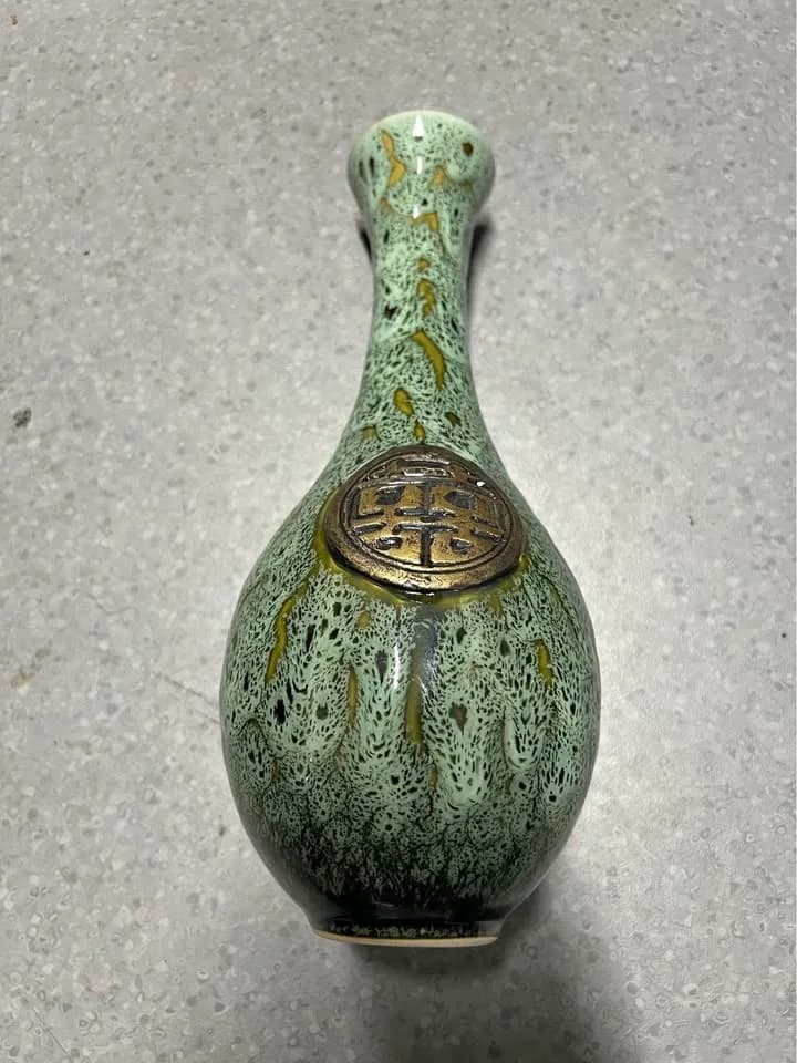Vintage Drip-Glaze Pottery 'Furui Zhilan' Crackle-Glaze Garlic-Head Vase