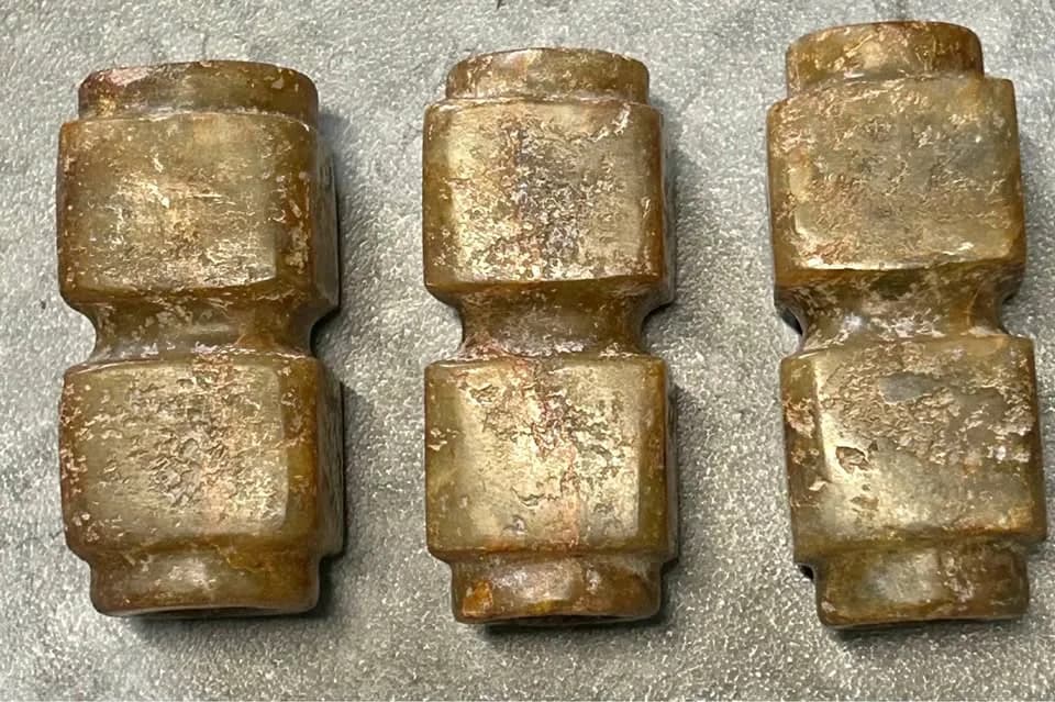 Set of 3 Carved Jade Cong Style Beads
