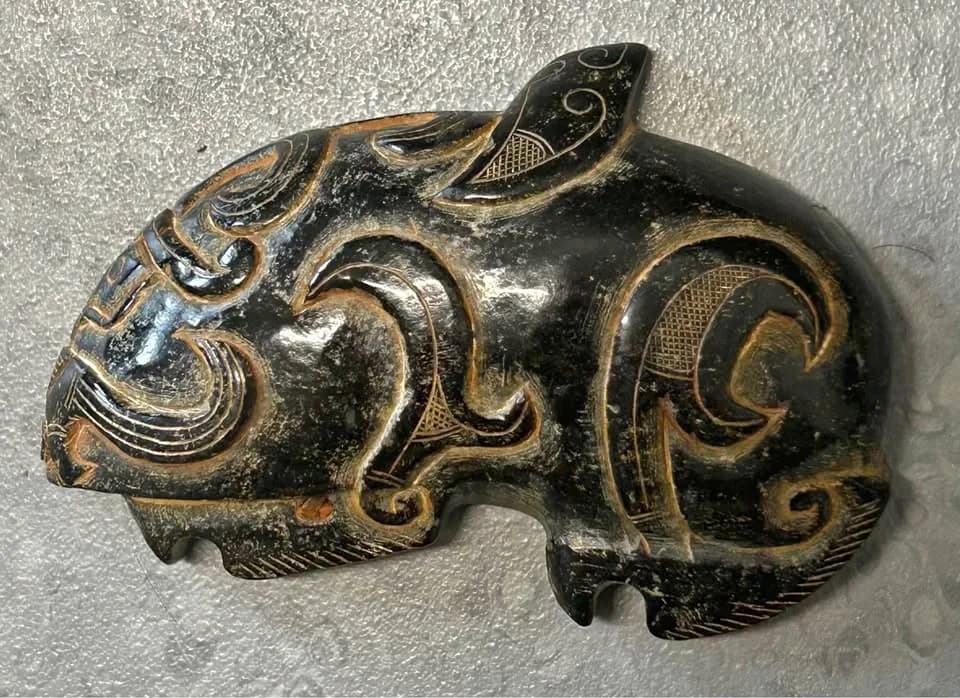 Vintage Chinese Black Stone Pig Dragon Carving